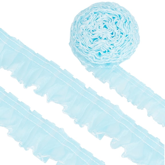 8 Yard Polyester Pleated Lace Ribbon Wave Edge Lace Trim Clothes Accessories Pale Turquoise 1-5/8 inch(40mm) DIY