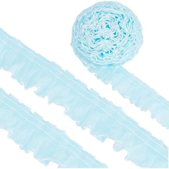 8 Yard Polyester Pleated Lace Ribbon Wave Edge Lace Trim Clothes Accessories Pale Turquoise 1-5/8 inch(40mm) diy