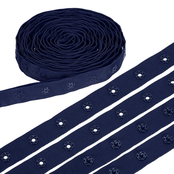8 Yard Snap Button Tape, Polyester Plastic Snap Button Trim, Sewing Press Stud Ribbon Replacement for DIY Craft Clothes Fabric Sewing, Dark Blue