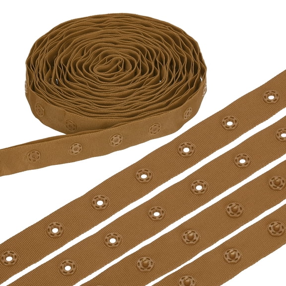 8 Yard Snap Button Tape, Polyester Plastic Snap Button Trim, Sewing Press Stud Ribbon Replacement for DIY Craft Clothes Fabric Sewing, Dark Brown