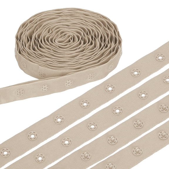 8 Yard Snap Button Tape, Polyester Plastic Snap Button Trim, Sewing Press Stud Ribbon Replacement for DIY Craft Clothes Fabric Sewing, Light Brown