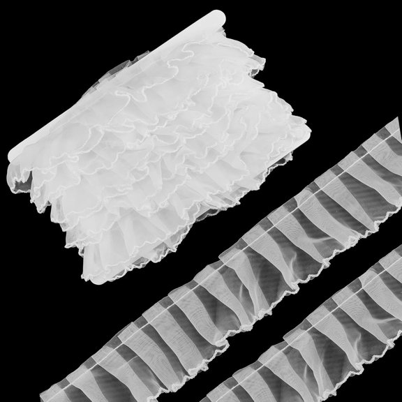 8 Yards 1.89 Inch Pleated Lace Trim, White Edge Ruffled Lace Ribbon, Gathered Mesh Trimming for Sewing Crafts and Decoration Veils Costumes Table Runner DIY Decor