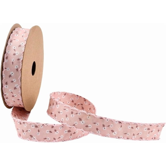 8 Yards 1 Inch Flower Print Ribbon Pink Spring Summer Floral Pattern Polyester Vintage Wavy Edge Fabric Ribbons Bulk with Spool for DIY Sewing Making Crafts Bouquet Wreaths Wedding Christmas Diy