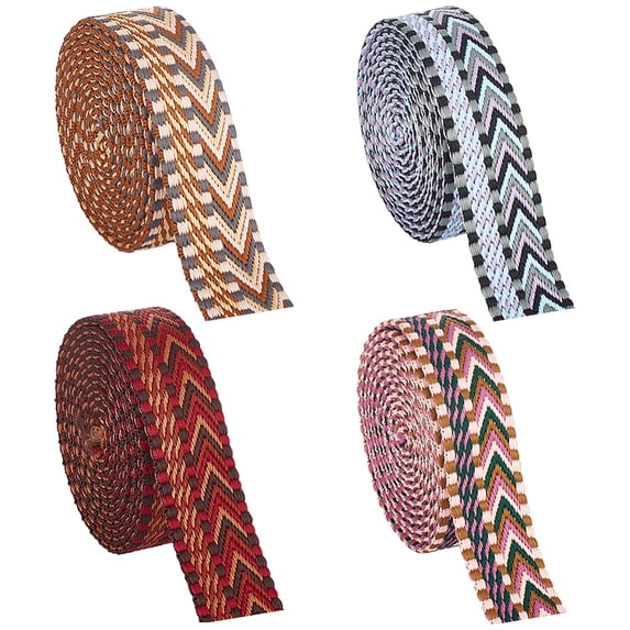 8 Yards 4 Colors Ethnic Embroidery Polyester Ribbons 1 inch Wide Heavy Vintage Craft Sewing Lace Trim for Clothing Bag Headbands Pillowcases