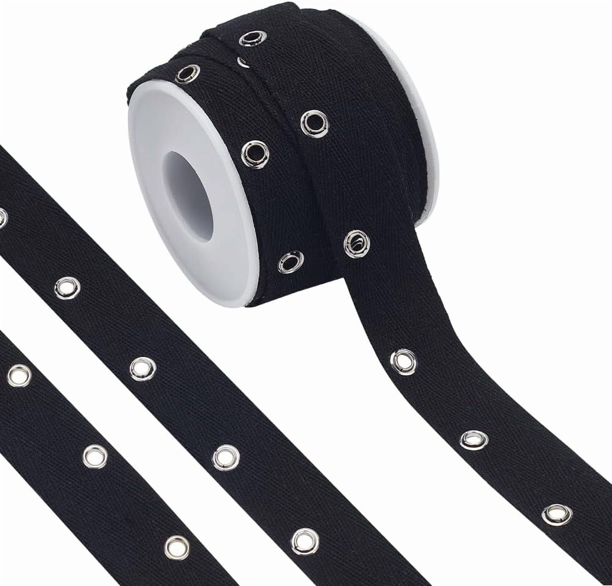 8 Yards Black Cotton Grommet Eyelet Twill Tape 1 inch Wide Metal Eyelet ...
