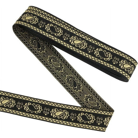 Polyester Jacquard Flowr Ribbon Clothing Sewing Black 1 inch(24mm) 8 yards/pc