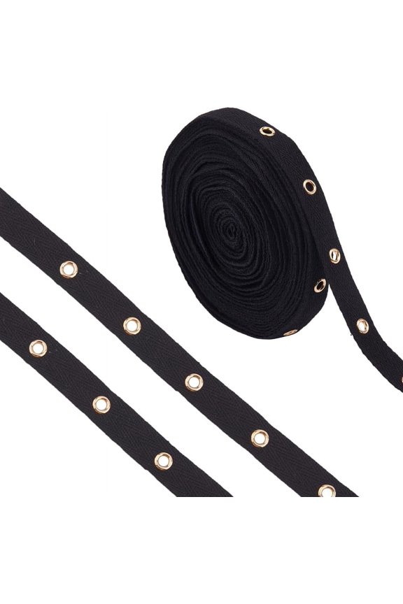 8 Yards Eyelet Trim with Grommets 0.59 inch(15mm) Wide Black Leather Grommet Tape with 4mm Platinum Hole Ring Eyelet for Sewing Garment Corset Skirt Jacket Black DIY