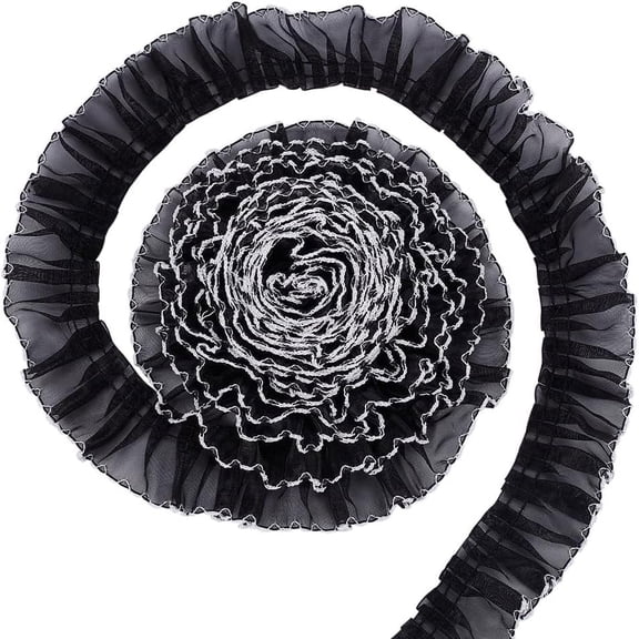 8 Yards Polyester Pleated Lace Trim 1.57inch Wide Black with White Edge Ruffled Lace Ribbon for Garment Accessories DIY Craft Sewing Decoration DIY
