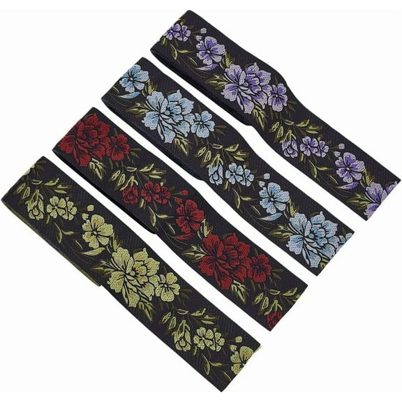 8 Yards Vintage Jacquard Ribbon 2 inch Wide Embroidery Flower Woven Trim 4 Colors Ethnic Style Polyester Floral Ribbon