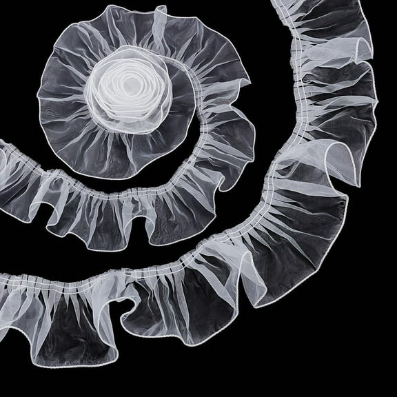 8 Yards White Organza Ruffled Pleated 3.7 Inch Organza Ruffled Fabric Lace Fabric Trim for Sewing Dress Bag Costume Decoration Trimming Craft WhiteDIY