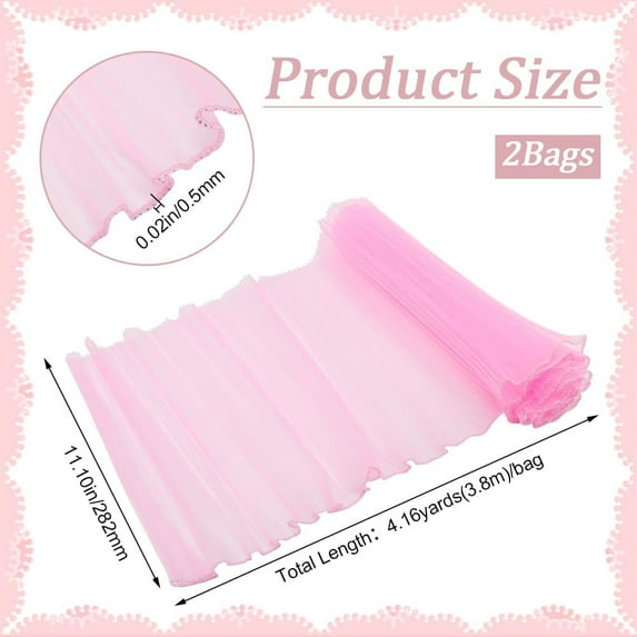 8 Yards x 11 Inch Floral Wrapping Mesh Paper Florist Wrinkled Wavy Net Mesh Yarn Fresh Flower Bouquet Packing Wrappers with Silver Border for Valentine's Day Christmas Home Decoration Pink