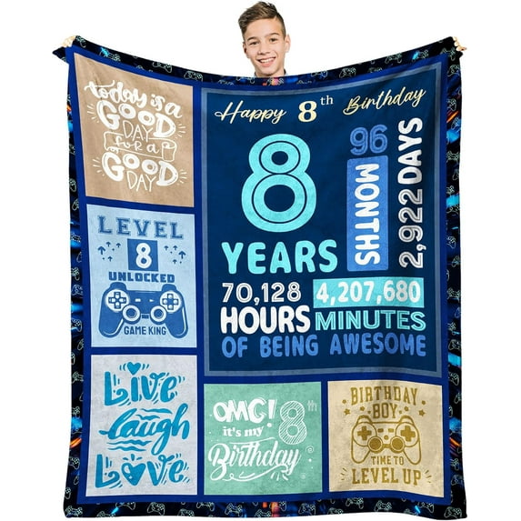8 Year Old Boy Gift, Birthday Gifts for 8 Year Old Boys, Boys Age 8 Gifts Ideas, Best 8 Yr Old Boy Birthday Gift, 8 Year Old Boys Present, 8th Birthday Decorations Boy Throw Blanket 60 x 50 Inch