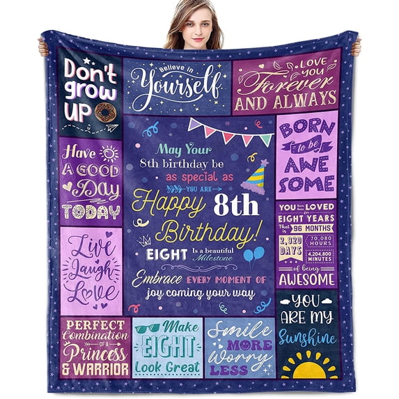 8 Year Old Girl Birthday Gift 8 Year Old Boy Birthday Gift Gifts for 8 Year Old Girls Boys Birthday Gifts for 8 Year Old Girl Boys 8th Birthday Decorations for Girls Christmas Throw Blanket 60x50 Inch