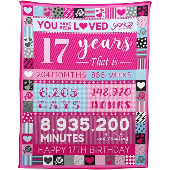 8 Year Old Girl Birthday Gifts, Pink Love Rose Elements Happy Birthday Blanket, Ideal Birthday Party Decoration for Kids, 50"x60"