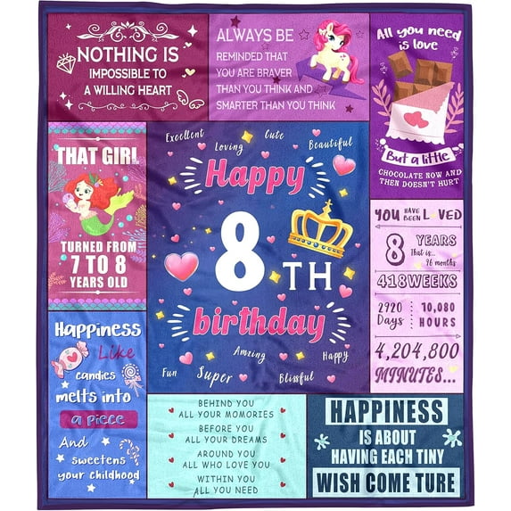 8 Year Old Girl Gift Ideas Blankets 50x60 Inches, Birthday Gifts for 8 Year Old Girls, 8th Birthday Decorations for Girls Throw Blanket