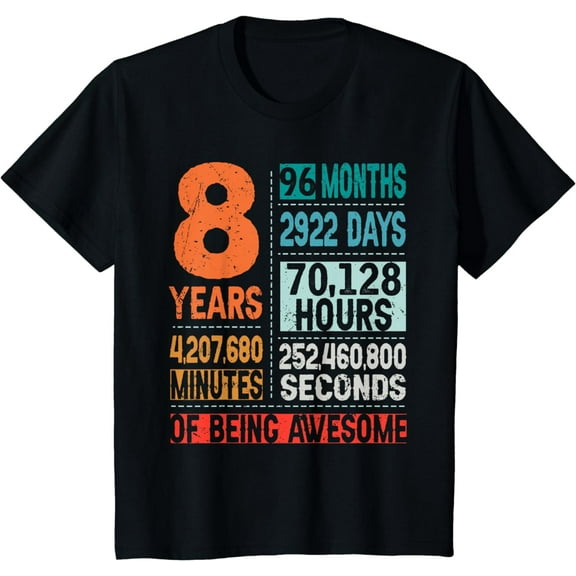 t-shirt8 Years 96 Months Of Being Awesome 8th Birthday Countdown T-Shirt mens t shirt，black，women，funny，misfits，men，journey