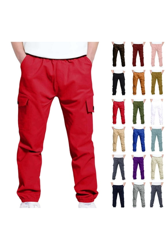 8 Years Boys And Childrens Sports Cargo Pants Stretch Elastic Waist School Kids Twill Joggers