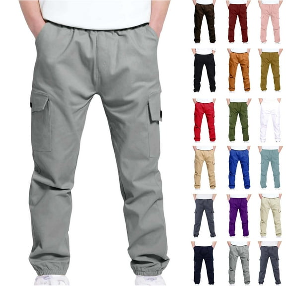 8 Years Boys And Childrens Sports Cargo Pants Stretch Elastic Waist School Kids Twill Joggers
