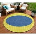 thumbnail image 1 of 8' Yellow And Blue Round Striped Washable Indoor Outdoor Area Rug, 1 of 5