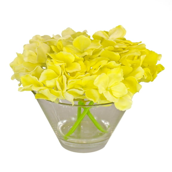 8 in. Yellow Hydrangea Bouquet in Glass Vase