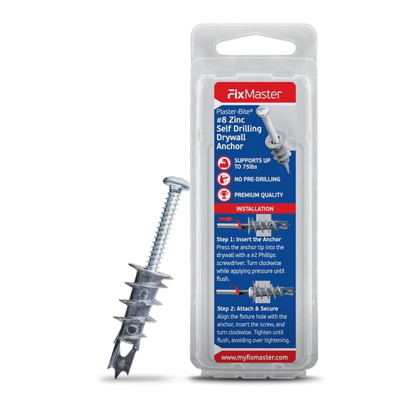 #8 Zinc Plaster Bite Self Drilling Drywall Anchors w/Screws (25 Anchors & 25 Screws) – Heavy Duty Zinc Hollow Wall Anchor Kit for 3/8", 1/2", 5/8" Drywall – 75 lbs Holding Strength