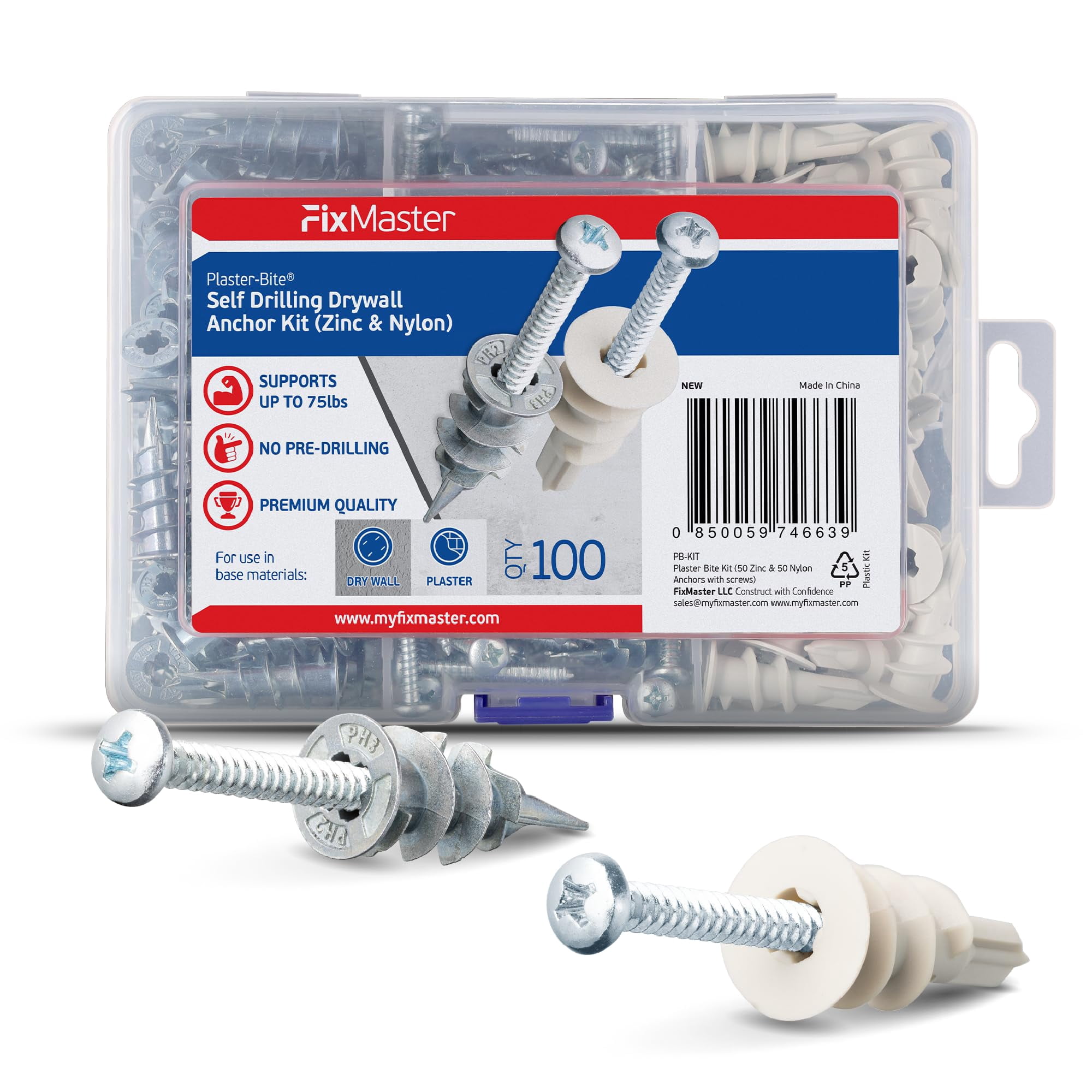 #8 Zinc Plaster Bite Self Drilling Drywall Anchors w/Screws (25 Anchors & 25 Screws) – Heavy Duty Zinc Hollow Wall Anchor Kit for 3/8", 1/2", 5/8" Drywall – 75 lbs Holding Strength