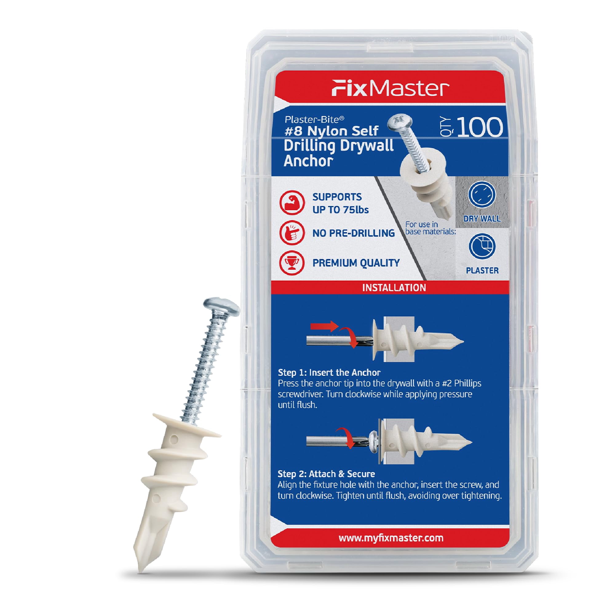 #8 Zinc Plaster Bite Self Drilling Drywall Anchors w/Screws (25 Anchors & 25 Screws) – Heavy Duty Zinc Hollow Wall Anchor Kit for 3/8", 1/2", 5/8" Drywall – 75 lbs Holding Strength