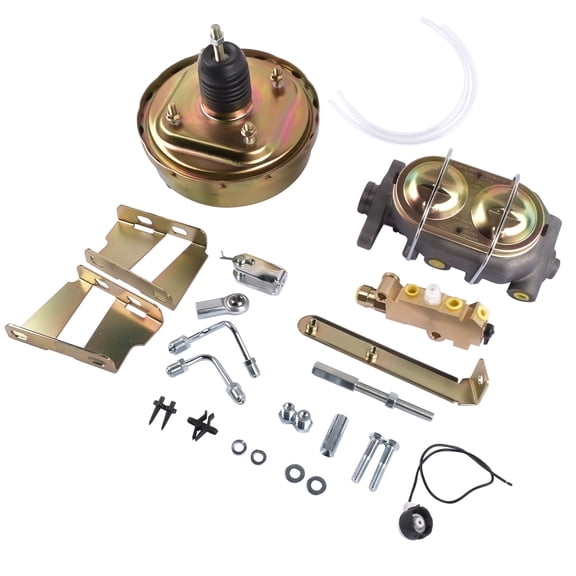 8" Zinc Power Brake Booster & Master Cylinder Conversion Kit for 1960-1966 Chevy C10 C20 Pickup, Disc/Drum Master Cylinder & Valve, Classic Truck Restomod & Street Rod Upgrade