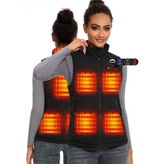 8-Zone Heated Quilted Vest for Women with Battery, Size Adjustable Smart Heating Vest with 3 Control Buttons S - XXXL