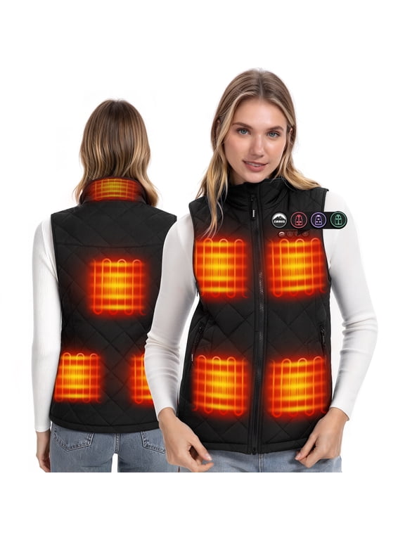 8-Zone Heated Quilted Vest for Women with Battery, Size Adjustable Smart Heating Vest with 3 Control Buttons S - XXXL