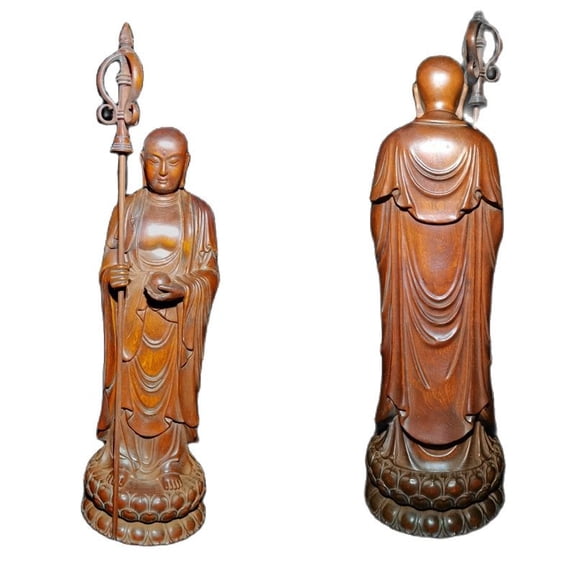 8" antique wooden buddha statue Ksitigarbha carved wood carving sculpture decor shakyamuni