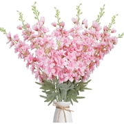 8 artificial Delphinium flowers, 34.6 inches long, in light blue, silk flower stems 34.6 inches long, suitable for tall vases, floral arrangements, and floor displays.