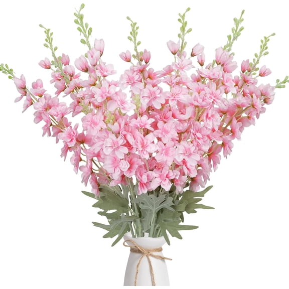 8 artificial Delphinium flowers, 34.6 inches long, in light blue, silk flower stems 34.6 inches long, suitable for tall vases, floral arrangements, and floor displays.