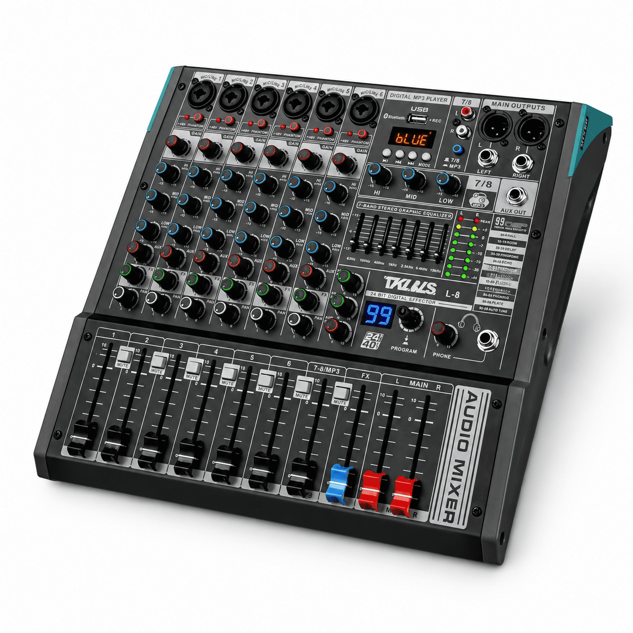Service Mixer Audio 8-audio Mixer Withb 99 Dsp Effects 48v Phantom Power - Walmart.com