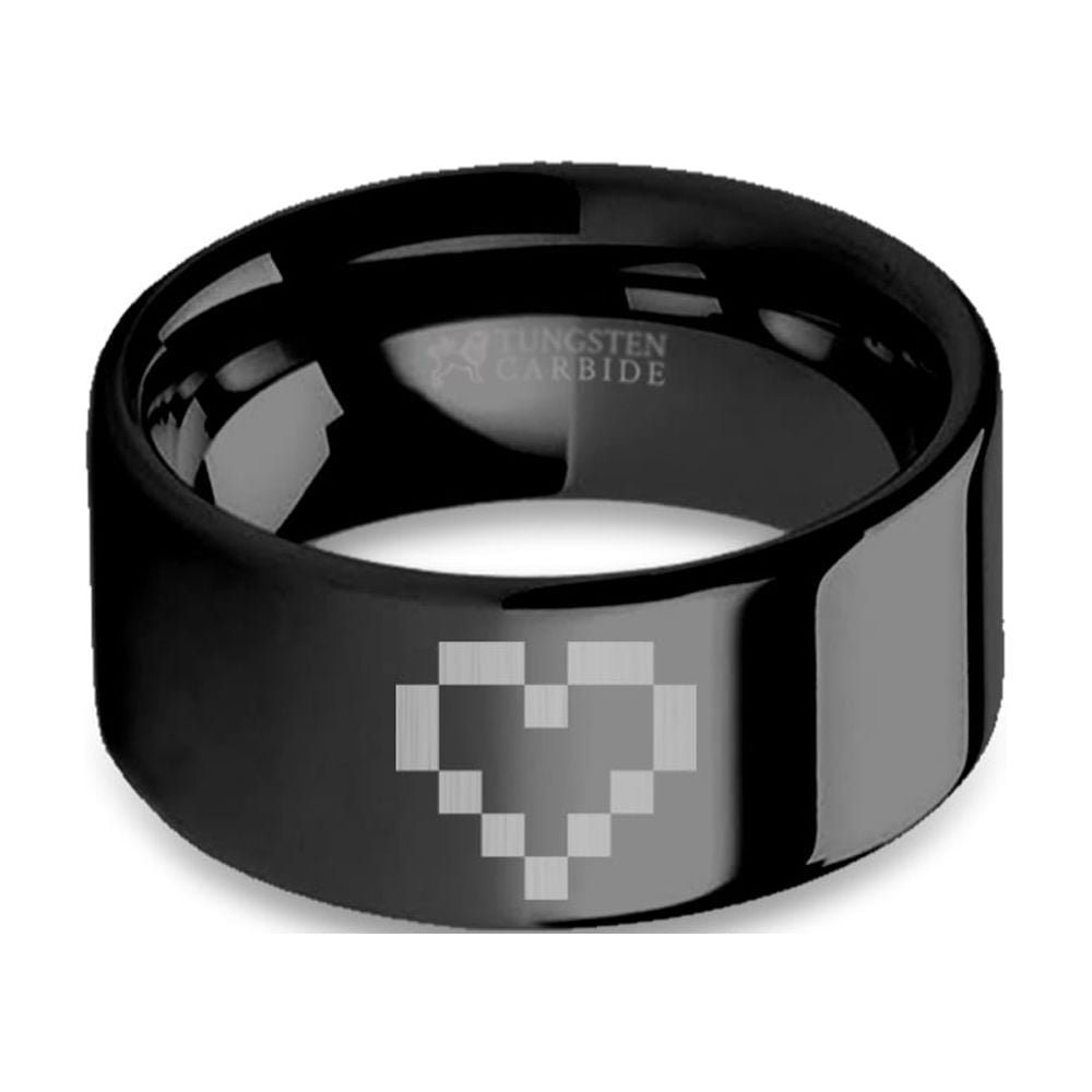 8-bit Pixelated Heart Retro Gamer Engraved Black Tungsten Ring, 10mm ...