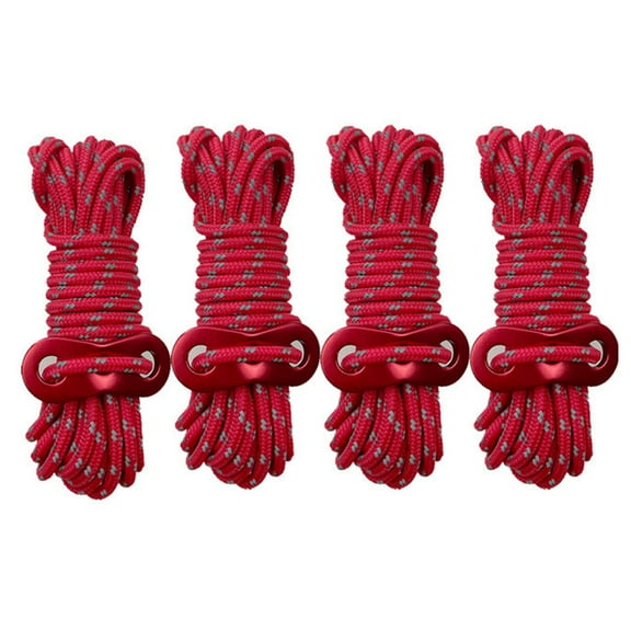 8 button Heavy Duty Camping Rope - 3.5mm Outdoor Reflective Guy Lines with Tensioner Adjuster Strong Nylon Cord for Large Tent Big Tarp Canopy Tie Downs