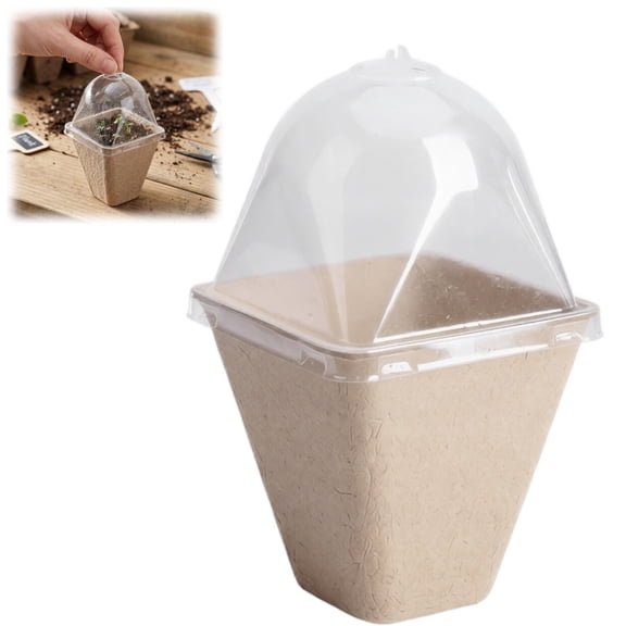 8 cm Nursery Pots with Cover Square Biodegradable Planting Lightweight Grow Pots for Indoor Home Flower Planter with Drainage