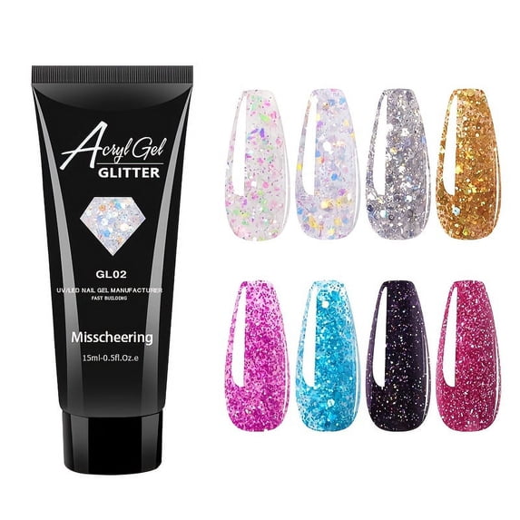 8 colors Gorgeous Nail Art Set: Poly Extension Gel, Glitter Builder Gel, UV Nail Extension Gel & Manicure Tools - Perfect Gift for Women!