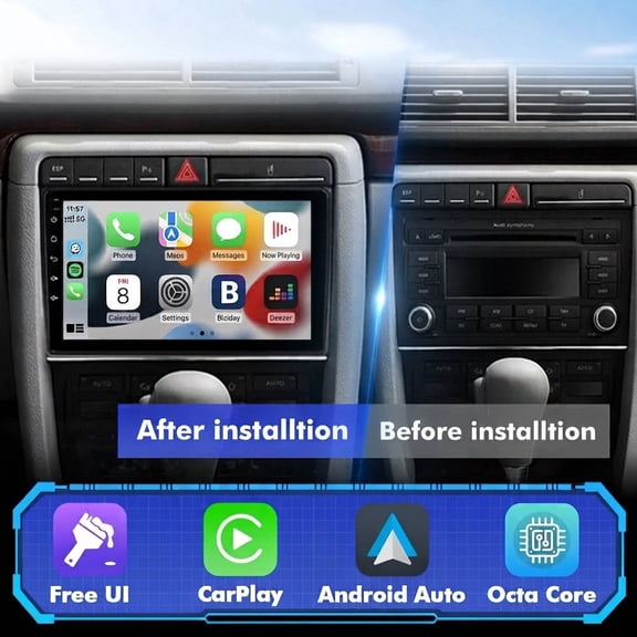 8 core 6G 128G Android 13 Car Stereo for Audi A4 S4 RS4 2002-2008 Wireless CarPlay & Android Auto, UI Themes, Built-in DSP, WiFi 6, Bluetooth 5.4,Cooling Fan