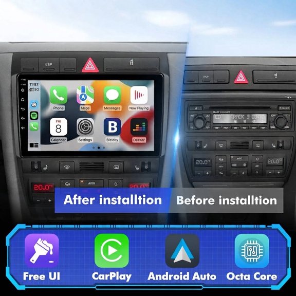 8 core 6G 128G Android 13 Car Stereo for Audi A6 C5 S6 RS6 1997-2004 Wireless CarPlay & Android Auto, UI Themes, Built-in DSP, WiFi 6, Bluetooth 5.4,Cooling Fan