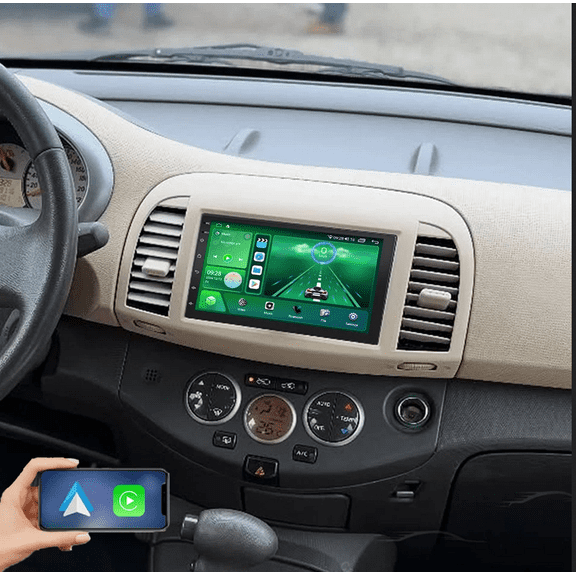 (8-core) 7 Inch 6+128GB Car Stereo Radio Compatible for Nissan Micra/March 2002-2009 with Carplay Android Auto GPS Navigation with Bluetooth Wifi SWC Split Screen + AHD Backup Camera Mic
