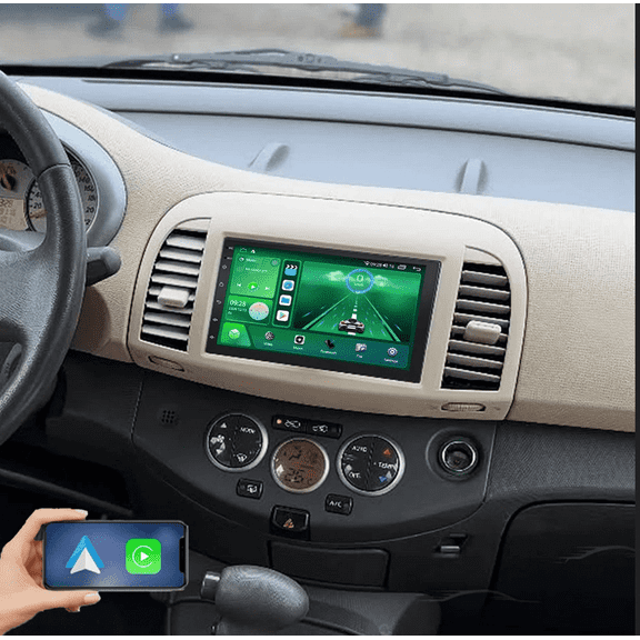 (8-core) 7 Inch 6+128GB Car Stereo Radio Compatible for Nissan Micra/March 2002-2009 with Carplay Android Auto GPS Navigation with Bluetooth Wifi SWC Split Screen + AHD Backup Camera Mic