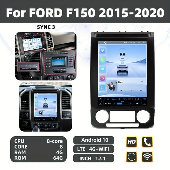8 core Android 10 Car Radio For Ford F150 2015 2016 2017 2018 2019 2020 12.1 Inch Vertical Style Full Touch Screen Car GPS Navigation DVD Multimedia Player HD Headunit Mainframe car player