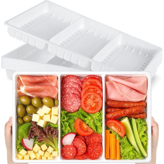 8 count  15 x 10 Inch Charcuterie Board 3 Section Divided Catering Trays Disposable Travel Serving Trays Platter (White)