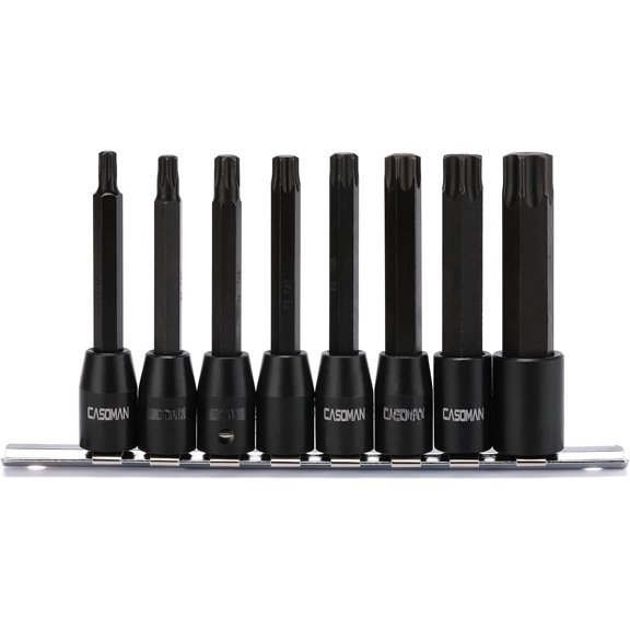 8 count 3/8" Drive Extra Long Torx Bit Socket Set, T30-T70, S2 Steel, 3.5-inch Length Torx Bit in 3/8-inch Dr.