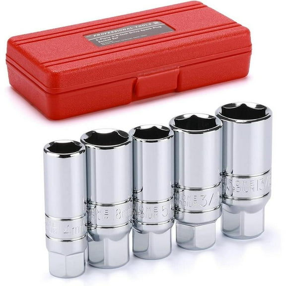 8 count 3/8" Drive Spark Plug Socket Set, SAE & Metric, 6-Point Socket Set, Universal Joint, 6-Inch Extension Bar, Spark Plug Gap Gauge