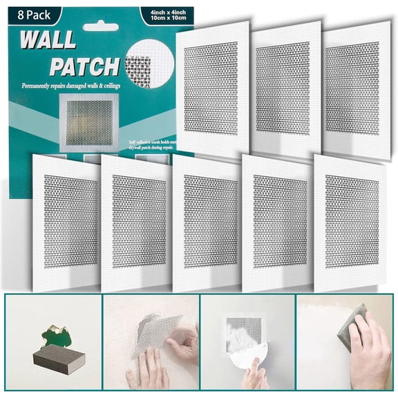 8 count 4 Inch Drywall Patch, Wall Repair Patches, Self- Fiberglass Repair Kit Dry Wall Hole Repair Patch for    Ceiling (4"x 4")