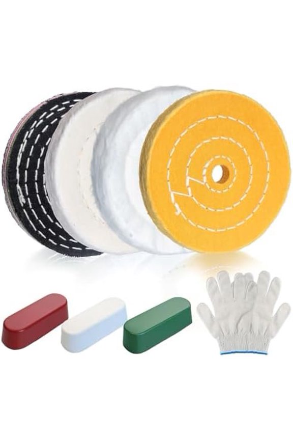 8 count 4 Inch Polishing Buffing Wheel Kit for Bench | 1/2" Arbor Hole Buffing Wheels with 3 Polishing Compound and Gloves for Metal,Stainless Steel,,,Glass,Ceramic ect