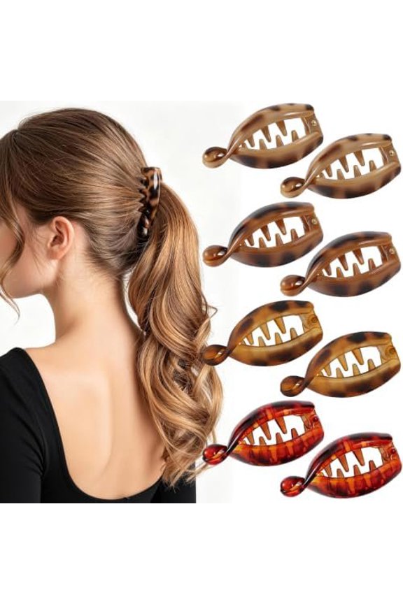 8 count Banana Clips,2.8 Inch Small Banana Hair Clips for Women,Leopard Print | Matte Oval Non Slip Hair Accessories, Ponytail Holder for Thin Fine Hair, for High Low Half Updo Hairstyles