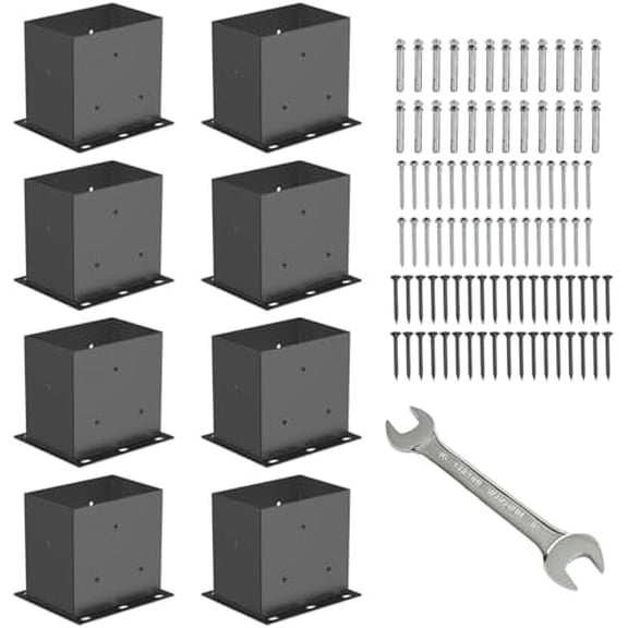 8 count  Base,4"x 6"  Brackets(Acturl3.6 x5.6),  Black  -Coated Thick   Anchor Outdoor for Support Deck Base Plate, Pergola Bracket Kit,Mialbox  Mount